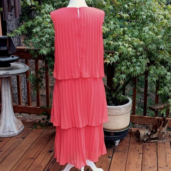 Rich Persimmon Tiered Sleeveless Midi Dress . Cocktail. Wedding - Picture 6 of 10